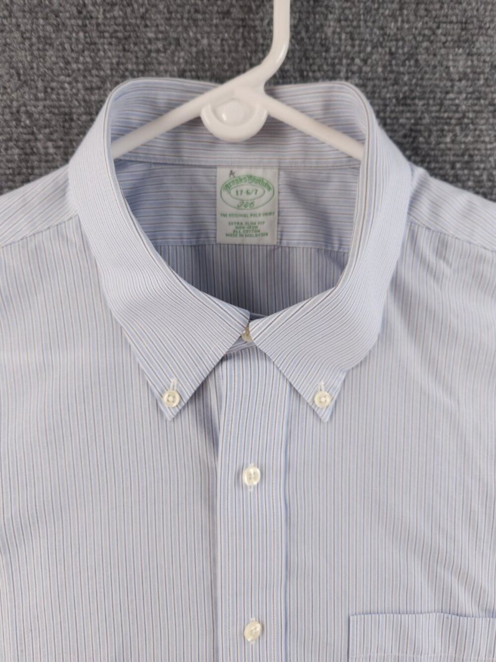 Brooks Brothers Blue White Extra-Slim Non-Iron Cotton Button-Down 17 6/7 Striped